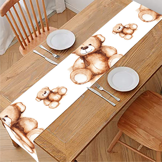 Cute Teddy Bear Pattern Print Table Runner