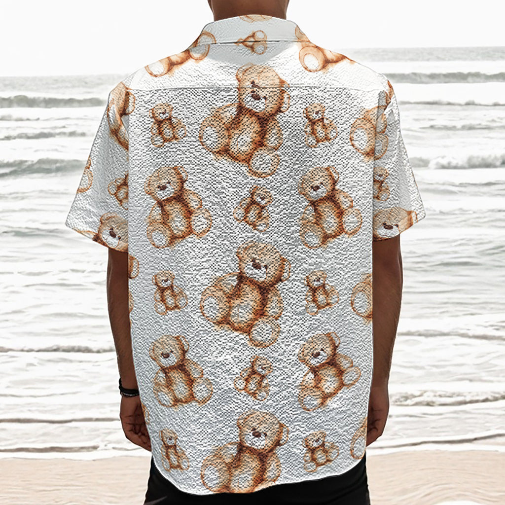 Cute Teddy Bear Pattern Print Textured Short Sleeve Shirt