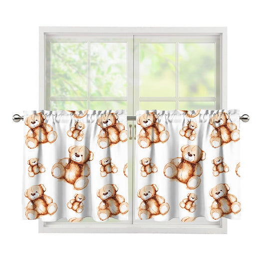 Cute Teddy Bear Pattern Print Tier Curtains