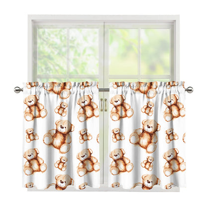 Cute Teddy Bear Pattern Print Tier Curtains