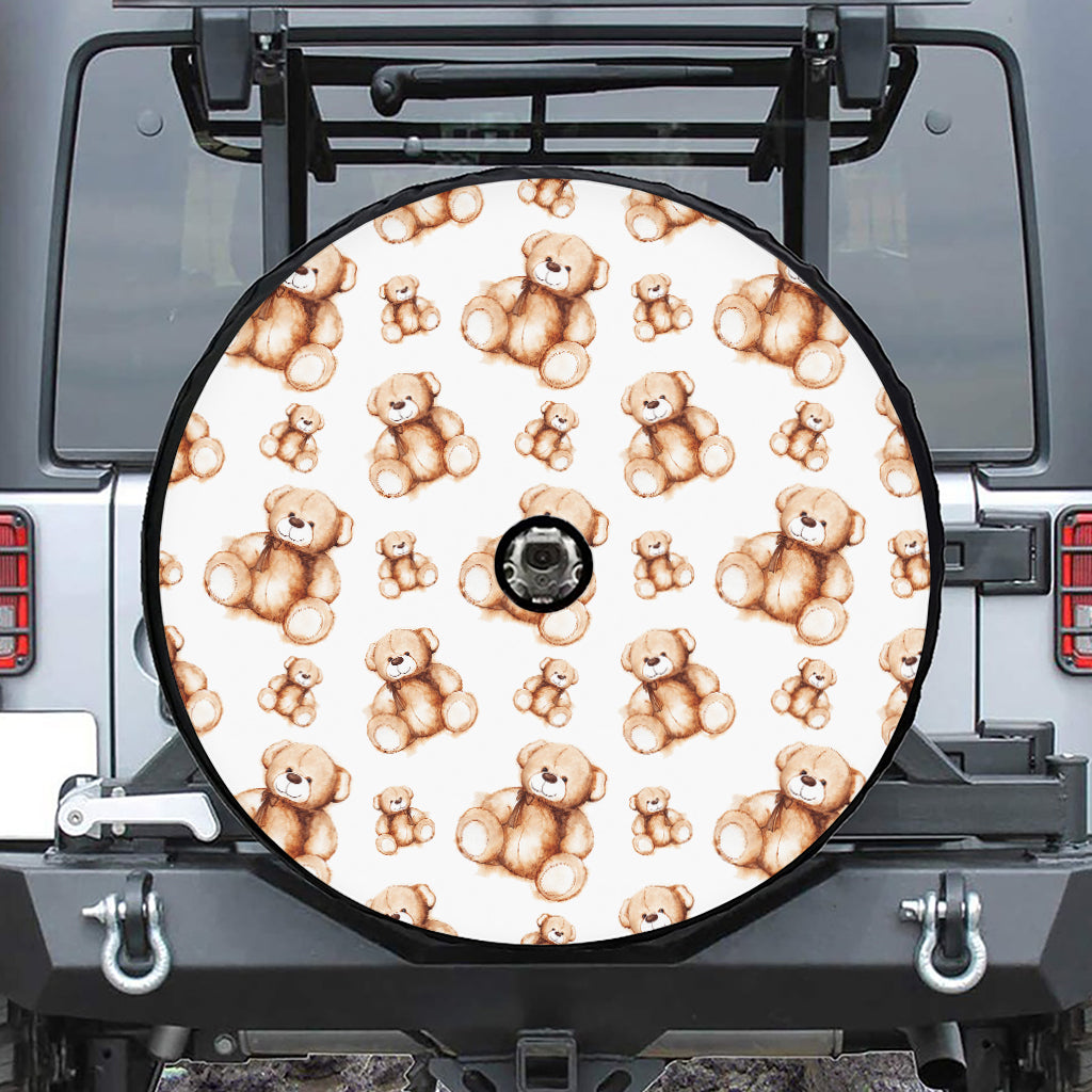Cute Teddy Bear Pattern Print Tire Cover With Camera Hole