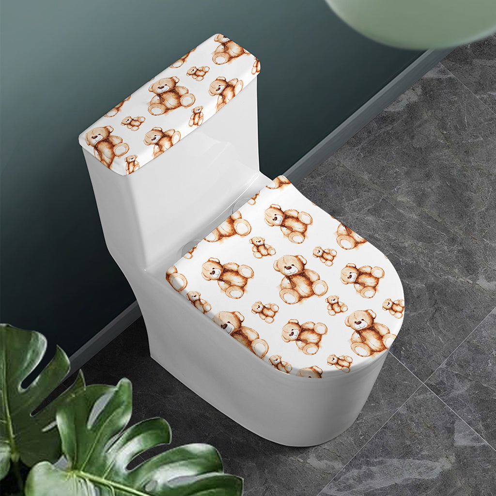 Cute Teddy Bear Pattern Print Toilet Lid And Tank Cover Set