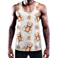 Cute Teddy Bear Pattern Print Men's Workout Tank Top