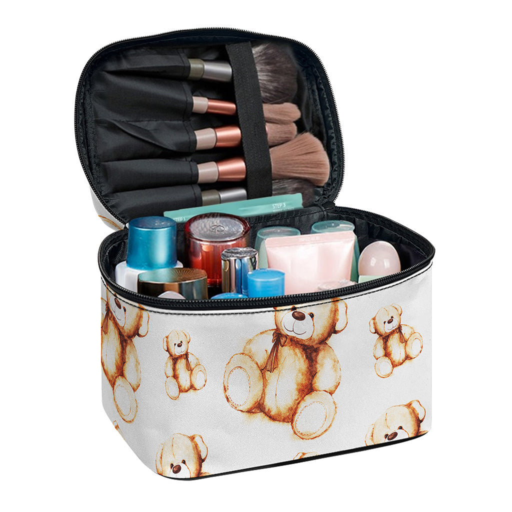 Cute Teddy Bear Pattern Print Travel Makeup Bag