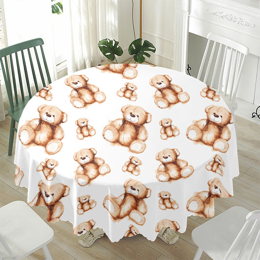 Cute Teddy Bear Pattern Print Waterproof Round Tablecloth