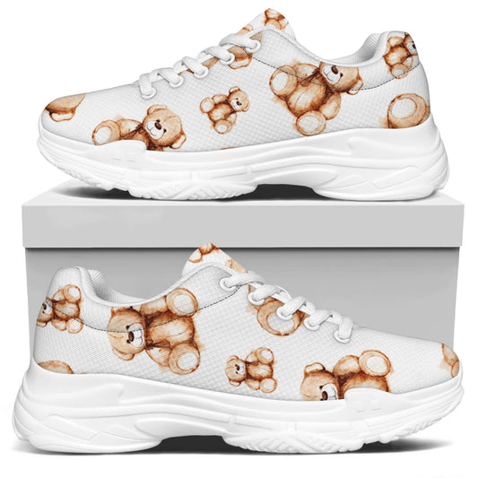 Cute Teddy Bear Pattern Print White Chunky Shoes