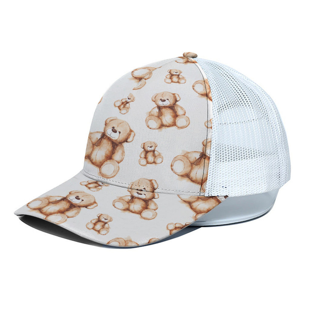 Cute Teddy Bear Pattern Print White Mesh Trucker Cap
