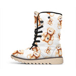 Cute Teddy Bear Pattern Print Winter Boots