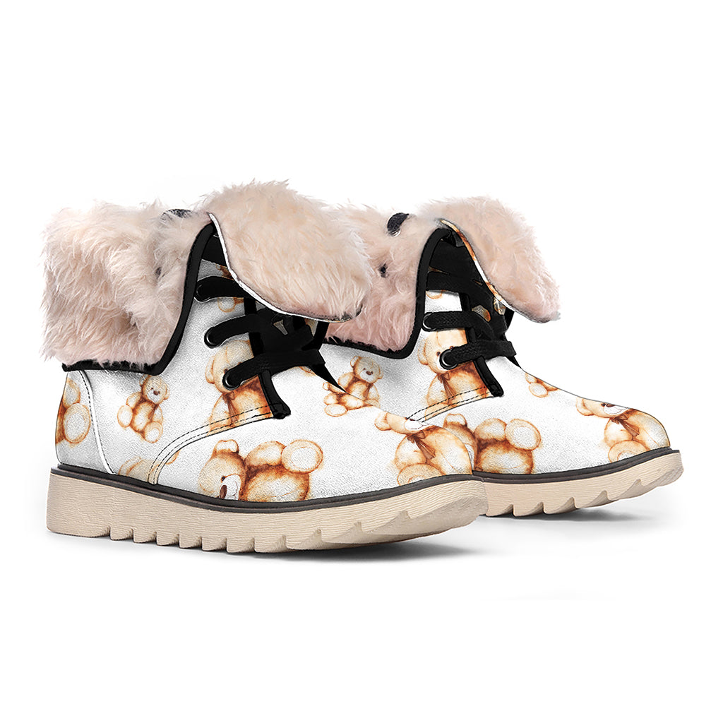 Cute Teddy Bear Pattern Print Winter Boots