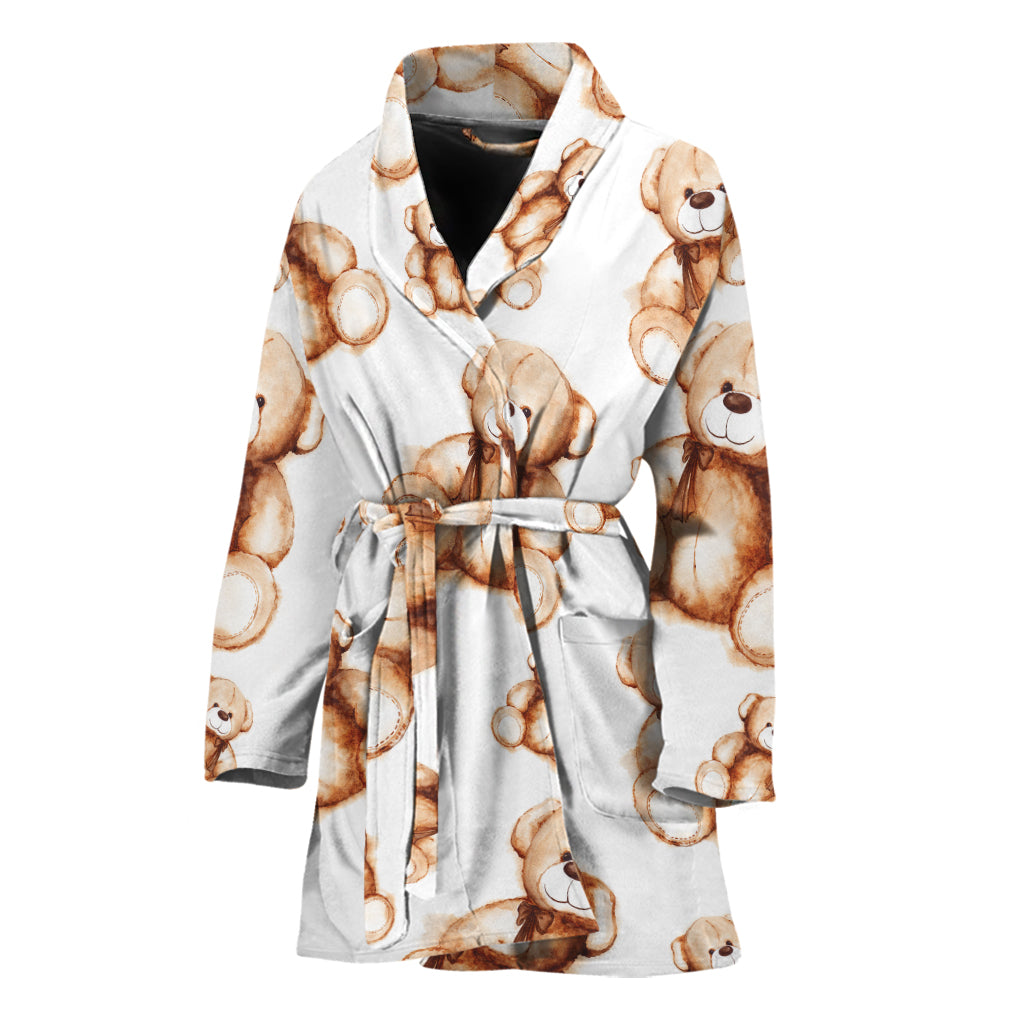 Cute Teddy Bear Pattern Print Women's Bathrobe