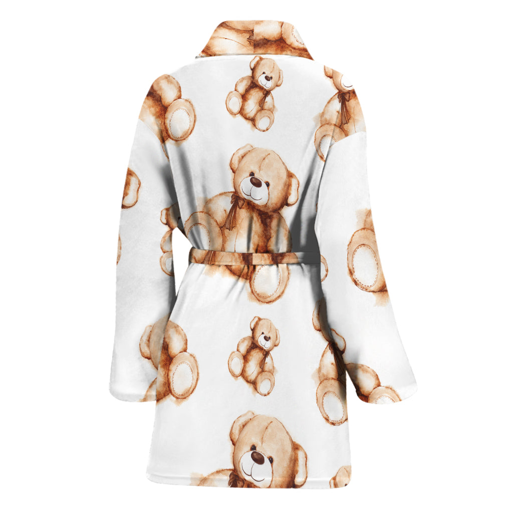 Cute Teddy Bear Pattern Print Women's Bathrobe