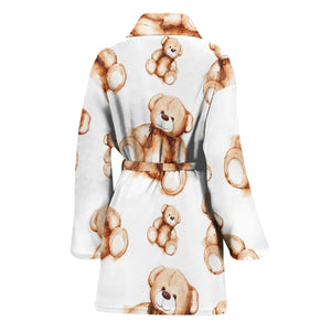 Cute Teddy Bear Pattern Print Women's Bathrobe