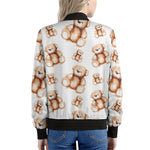 Cute Teddy Bear Pattern Print Women's Bomber Jacket