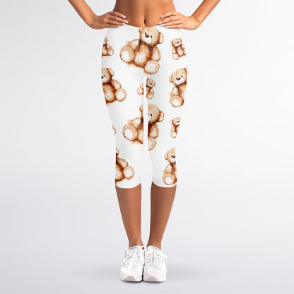 Cute Teddy Bear Pattern Print Women's Capri Leggings