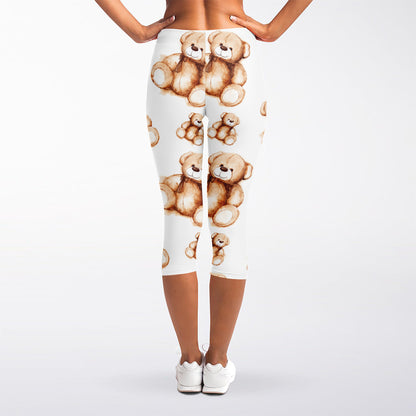 Cute Teddy Bear Pattern Print Women's Capri Leggings