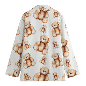 Cute Teddy Bear Pattern Print Women's Cotton Blazer