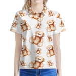 Cute Teddy Bear Pattern Print Women's Polo Shirt