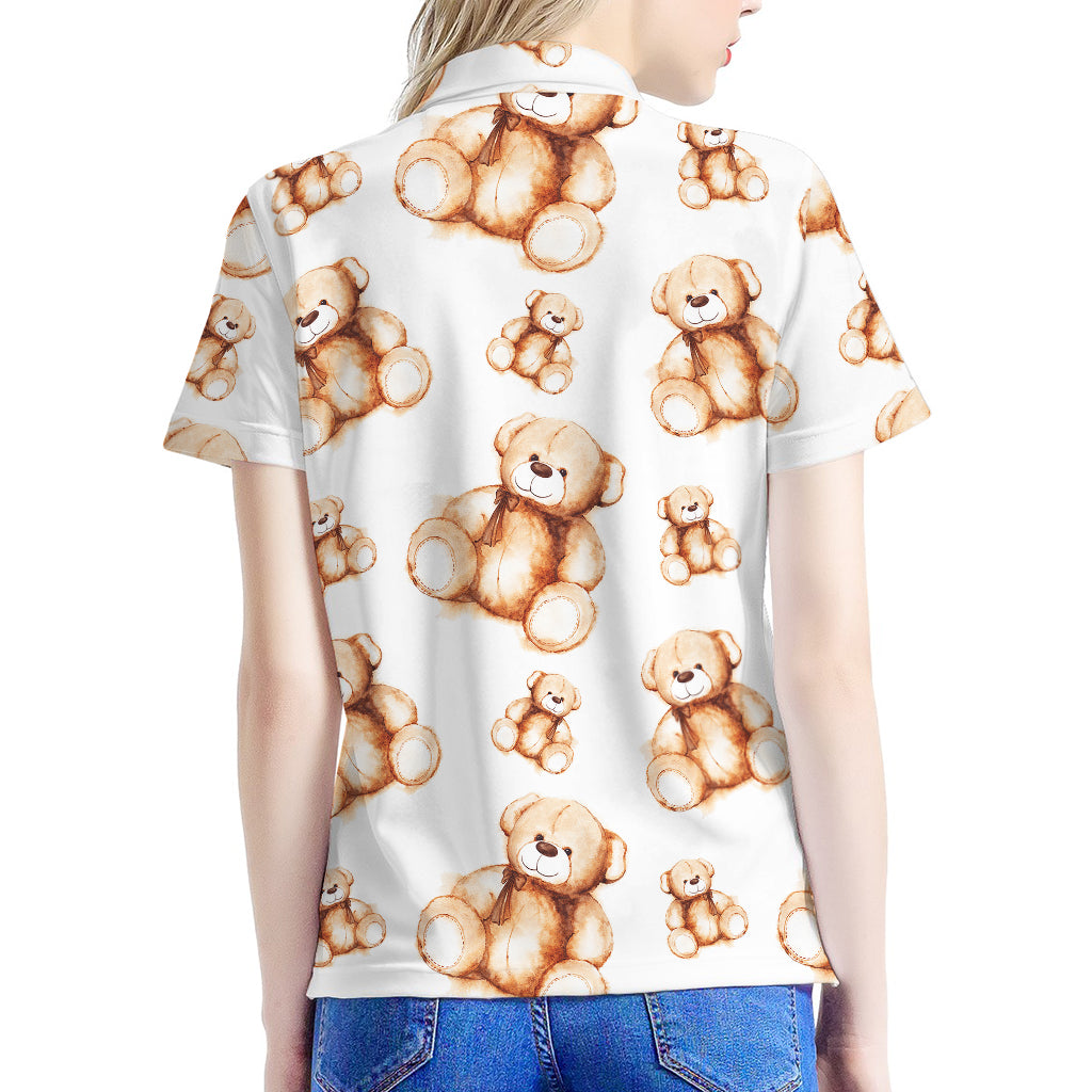 Cute Teddy Bear Pattern Print Women's Polo Shirt