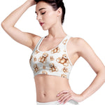 Cute Teddy Bear Pattern Print Women's Sports Bra