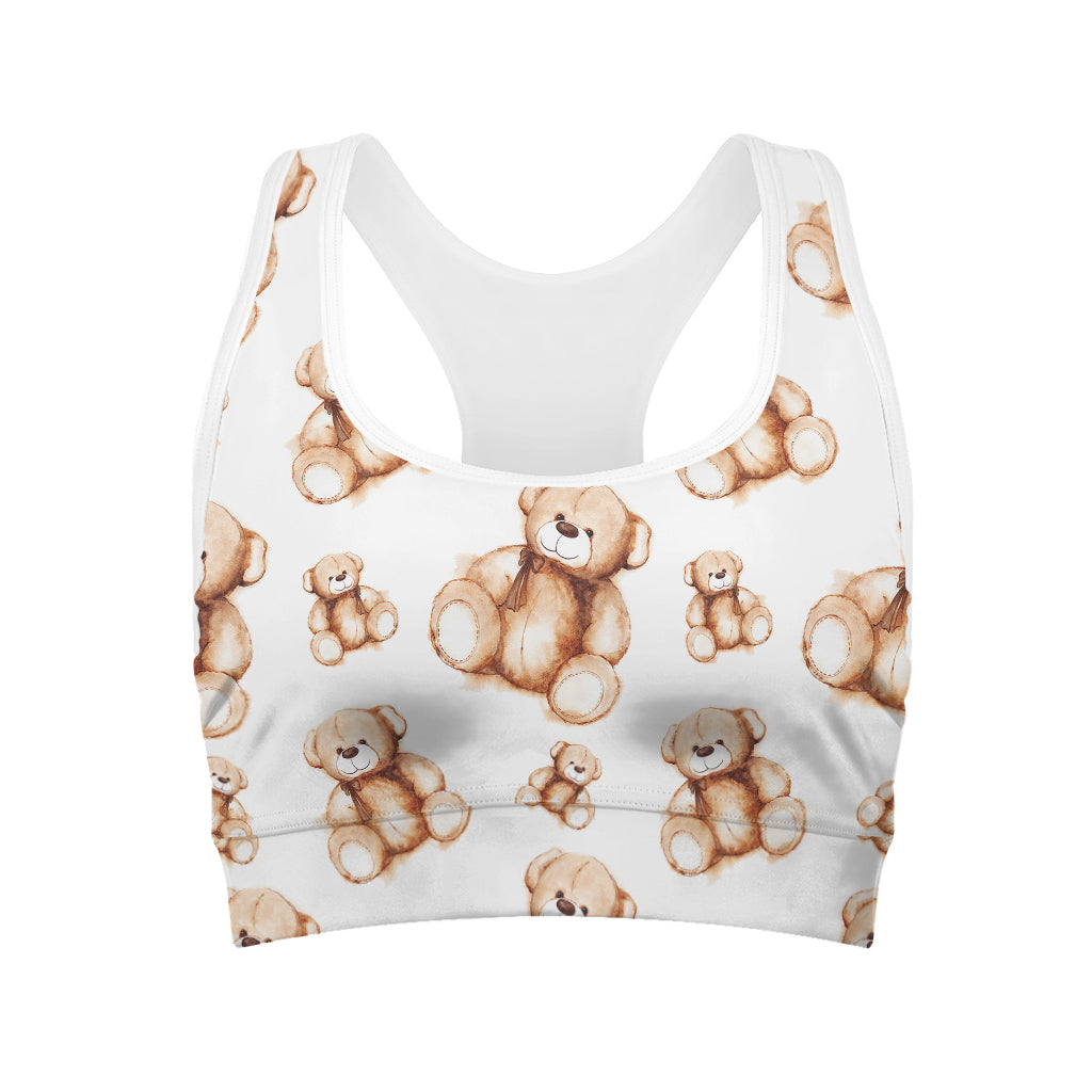 Cute Teddy Bear Pattern Print Women's Sports Bra
