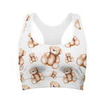 Cute Teddy Bear Pattern Print Women's Sports Bra