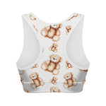 Cute Teddy Bear Pattern Print Women's Sports Bra