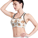 Cute Teddy Bear Pattern Print Women's Sports Bra