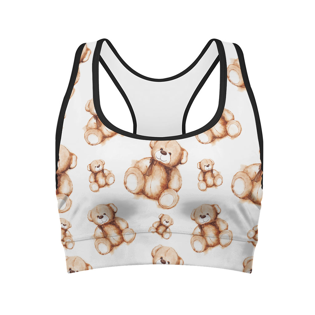 Cute Teddy Bear Pattern Print Women's Sports Bra