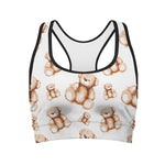 Cute Teddy Bear Pattern Print Women's Sports Bra