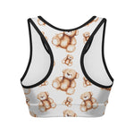 Cute Teddy Bear Pattern Print Women's Sports Bra