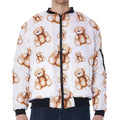 Cute Teddy Bear Pattern Print Zip Sleeve Bomber Jacket