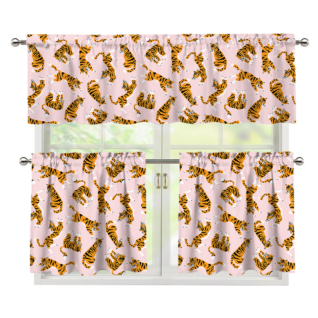Cute Tiger Pattern Print 3 Piece Kitchen Curtains