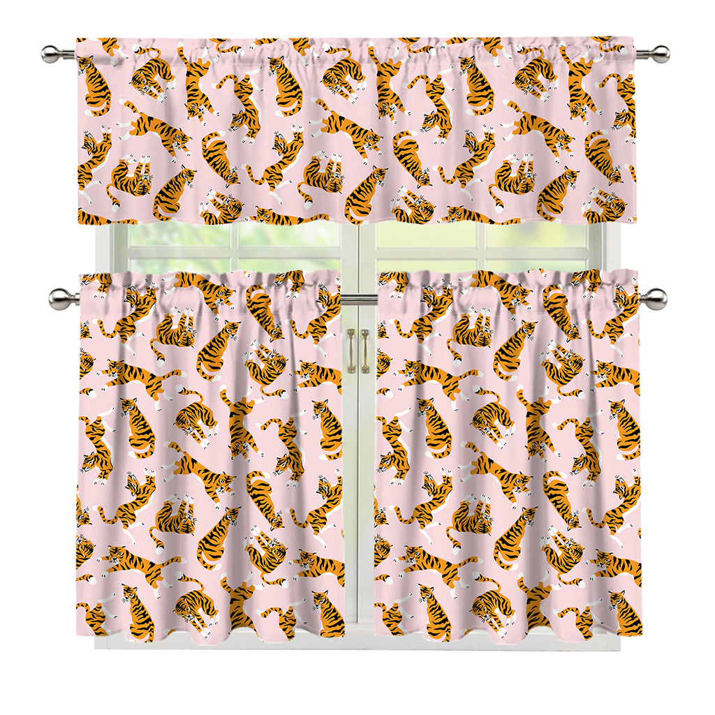Cute Tiger Pattern Print 3 Piece Kitchen Curtains