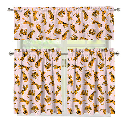 Cute Tiger Pattern Print 3 Piece Kitchen Curtains