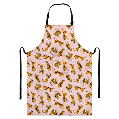 Cute Tiger Pattern Print Bib Apron With Pocket
