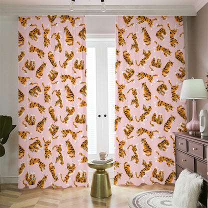 Cute Tiger Pattern Print Blackout Pencil Pleat Curtains