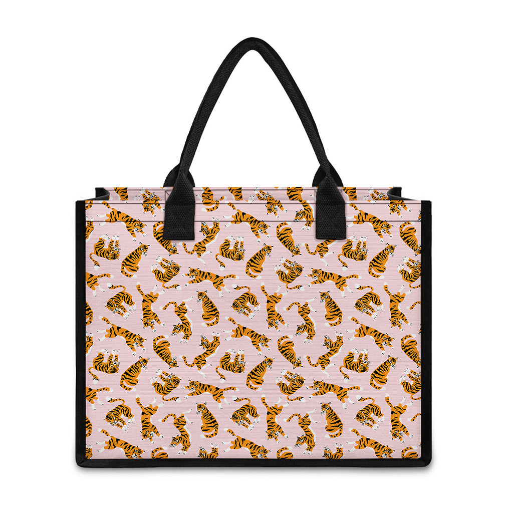 Cute Tiger Pattern Print Canvas Tote Bag