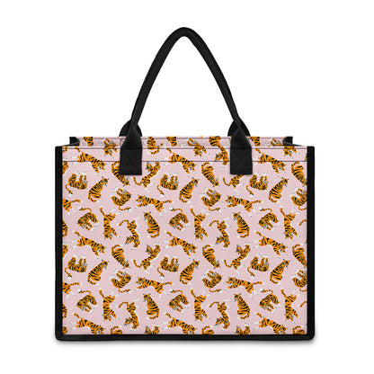 Cute Tiger Pattern Print Canvas Tote Bag