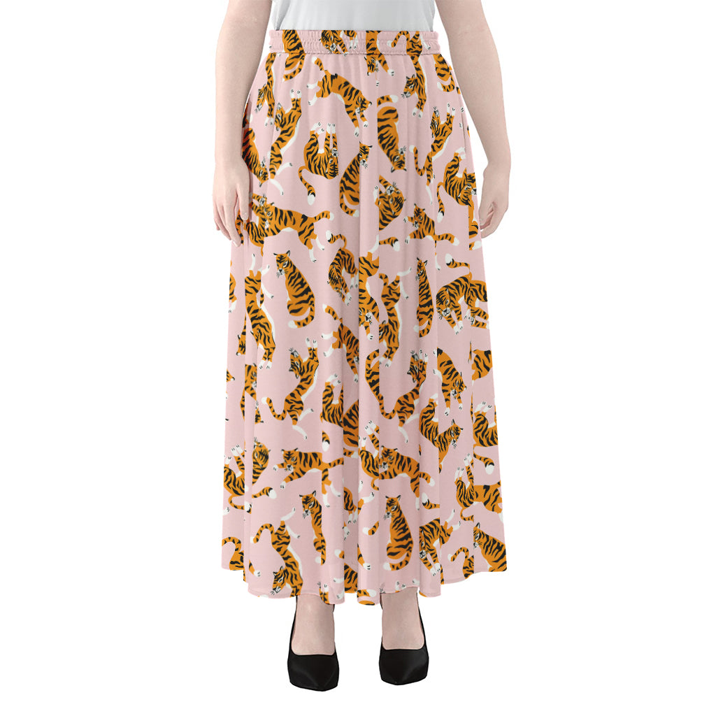 Cute Tiger Pattern Print Chiffon Maxi Skirt