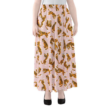 Cute Tiger Pattern Print Chiffon Maxi Skirt