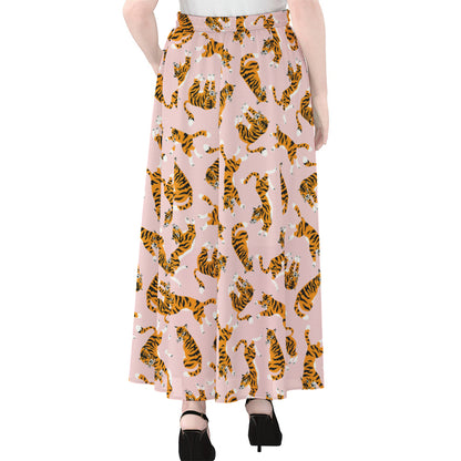 Cute Tiger Pattern Print Chiffon Maxi Skirt