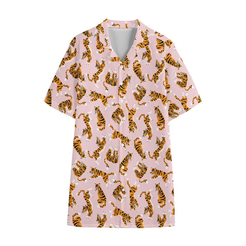 Cute Tiger Pattern Print Cotton Hawaiian Shirt