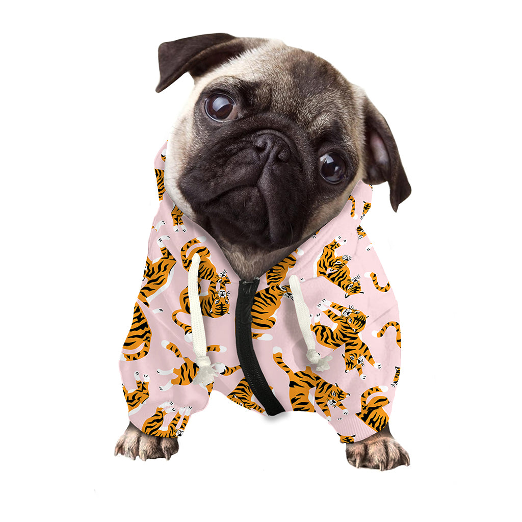Cute Tiger Pattern Print Dog Zip Up Hoodie