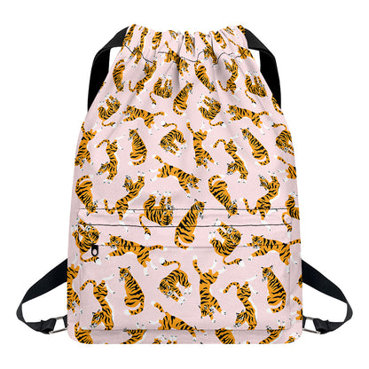 Cute Tiger Pattern Print Drawstring Backpack