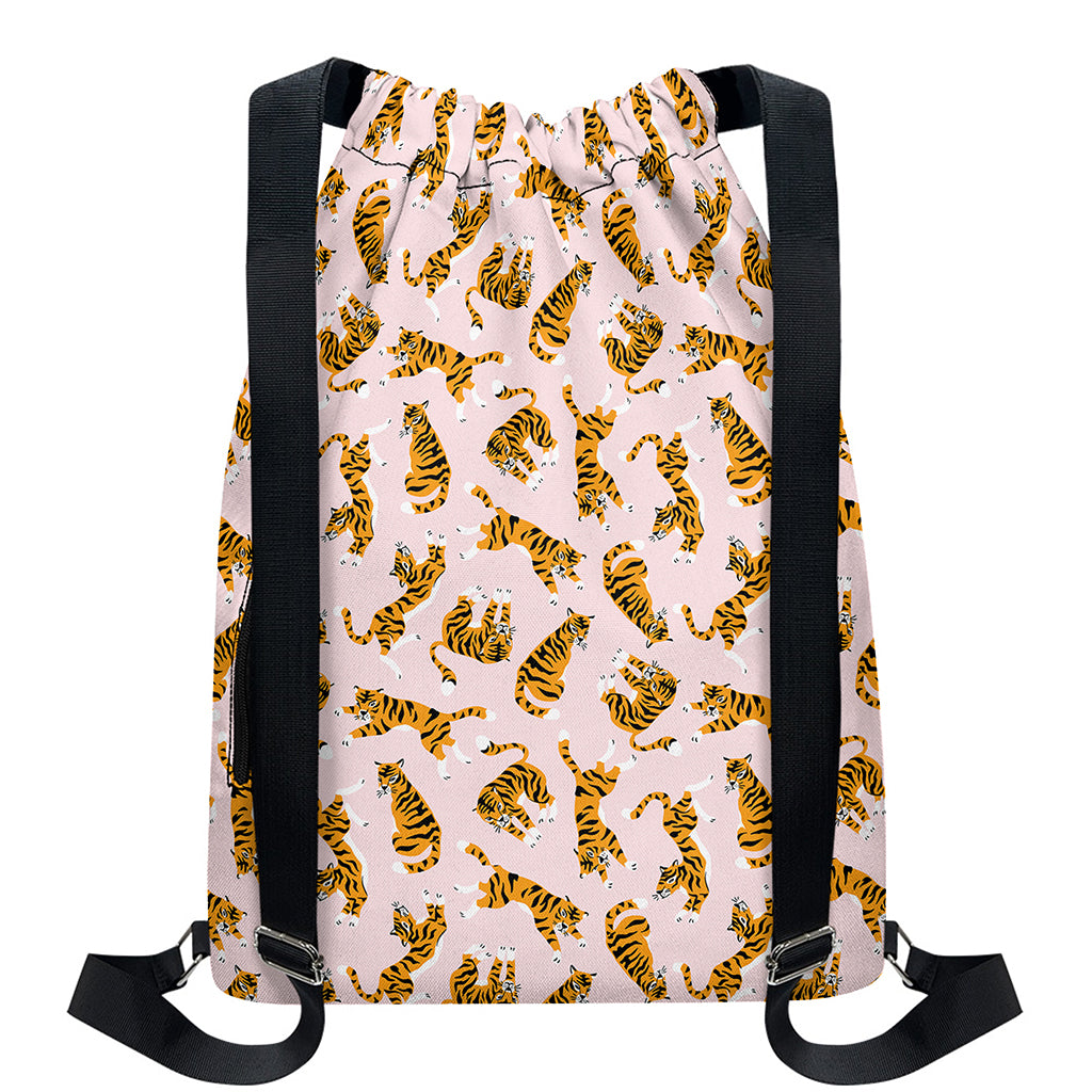 Cute Tiger Pattern Print Drawstring Backpack