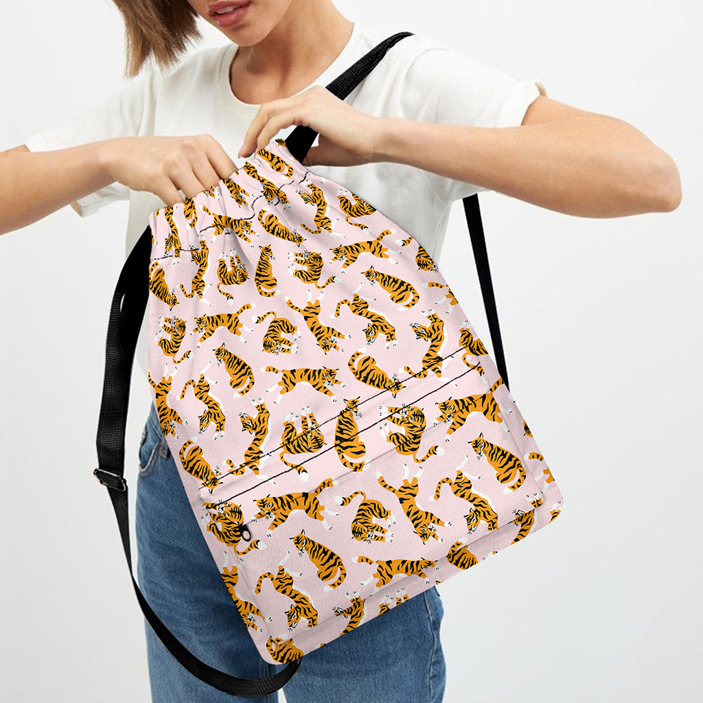 Cute Tiger Pattern Print Drawstring Backpack