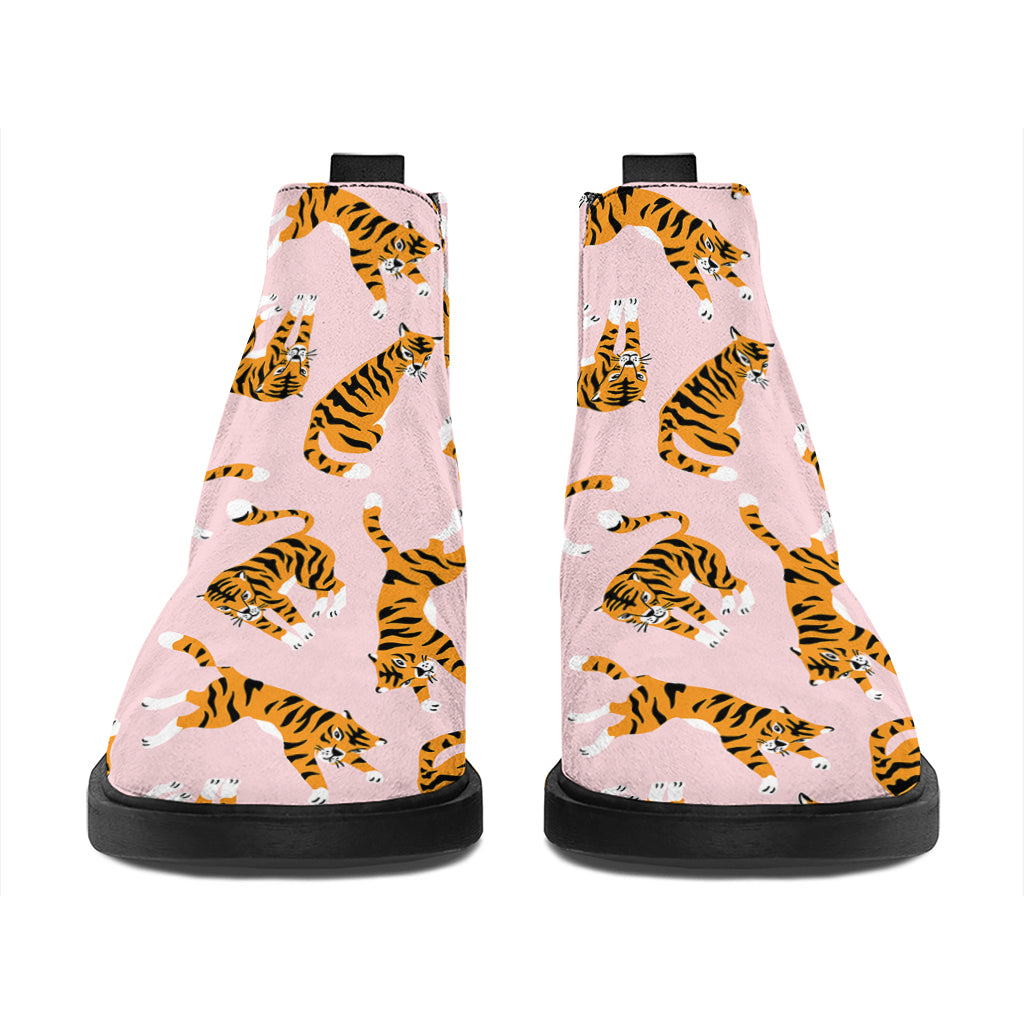 Cute Tiger Pattern Print Flat Ankle Boots