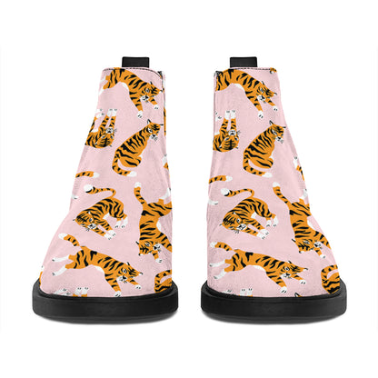Cute Tiger Pattern Print Flat Ankle Boots