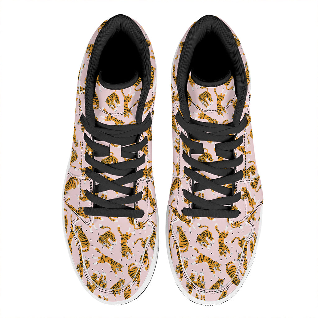 Cute Tiger Pattern Print High Top Leather Sneakers