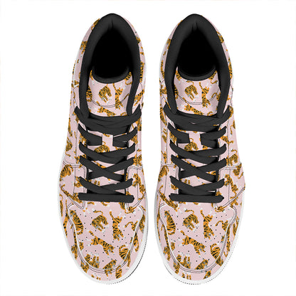Cute Tiger Pattern Print High Top Leather Sneakers